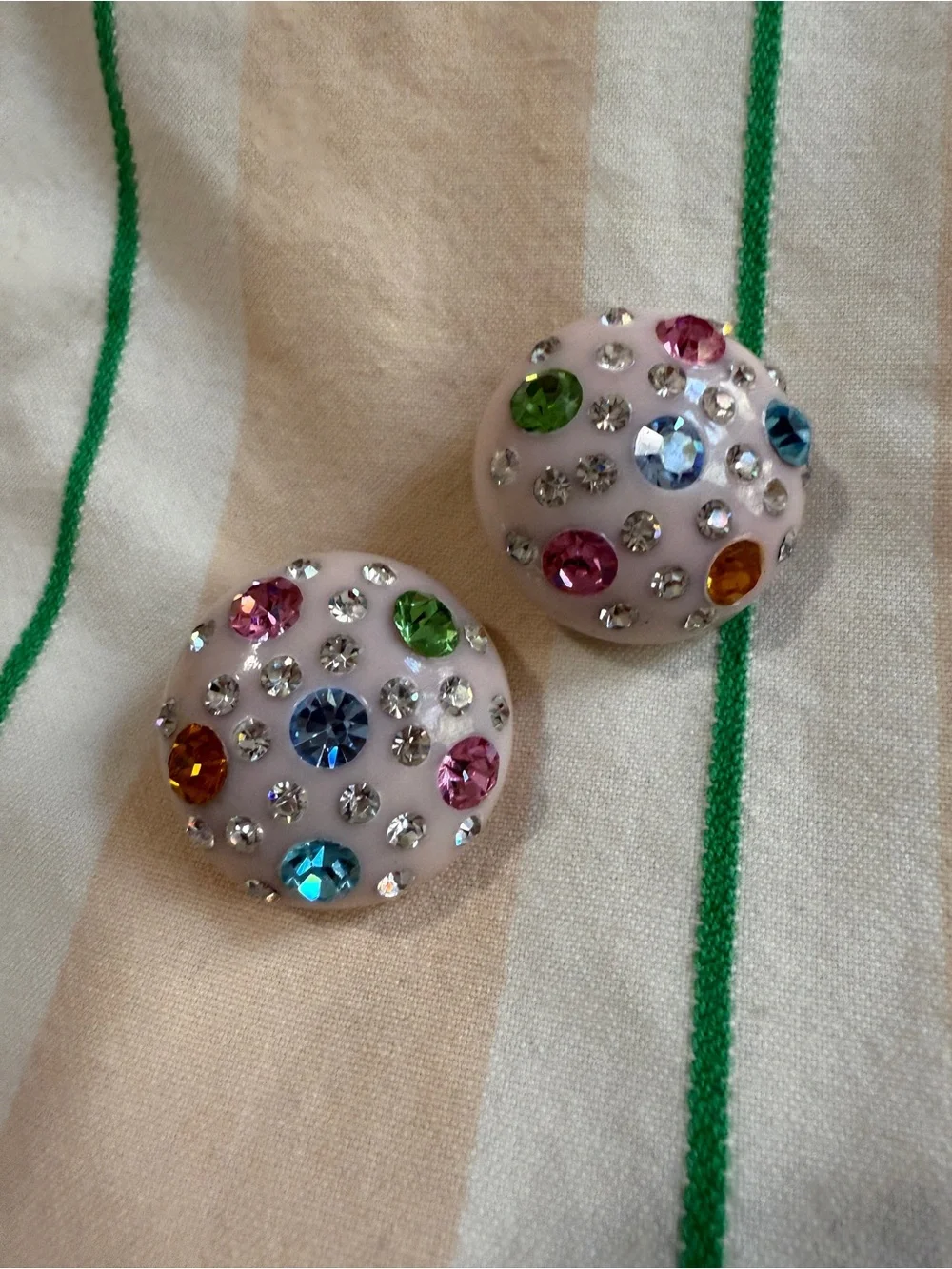 Vintage 1960s/ 70s Disco Studio 54 Colorful Rhinestone Earrings